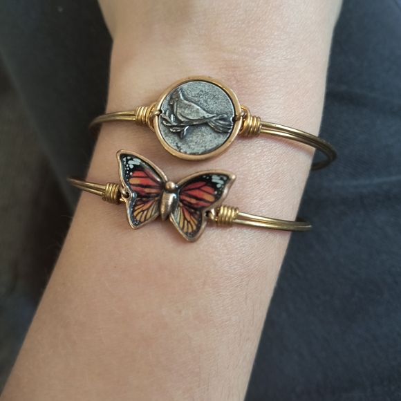 Gold Butterfly and Bird Bangle Set - Picture 1 of 2